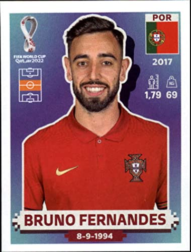 2022 Panini World Cup Qatar Sticker #POR12 Bruno Fernandes Group H Portugal Mini Sticker Trading Card