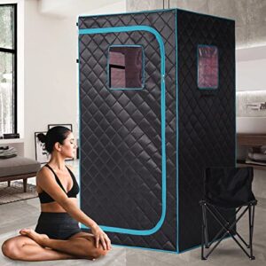 Smartmak Portable Full Size Infrared Sauna for Home| One Person Spa Tent| Personal Indoor Saunas with Separate Heating Foot Pad and Reinforced Chair for Relaxation(33.9" L*33.9" W*66.6" H Blackgreen)