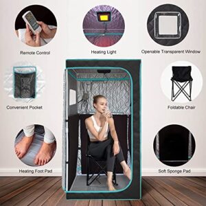 Smartmak Portable Full Size Infrared Sauna for Home| One Person Spa Tent| Personal Indoor Saunas with Separate Heating Foot Pad and Reinforced Chair for Relaxation(33.9" L*33.9" W*66.6" H Blackgreen)