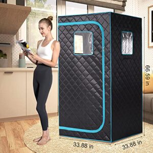 Smartmak Portable Full Size Infrared Sauna for Home| One Person Spa Tent| Personal Indoor Saunas with Separate Heating Foot Pad and Reinforced Chair for Relaxation(33.9" L*33.9" W*66.6" H Blackgreen)