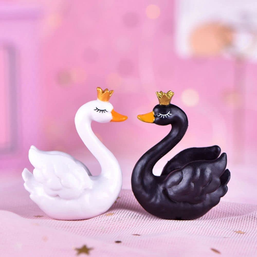 REBABA Mini Crown Swan Figurines, Miniature Fairy Garden Ornaments for Home Decor Micro Landscape Crafts Wedding Gifts Bonsai Decor(White)