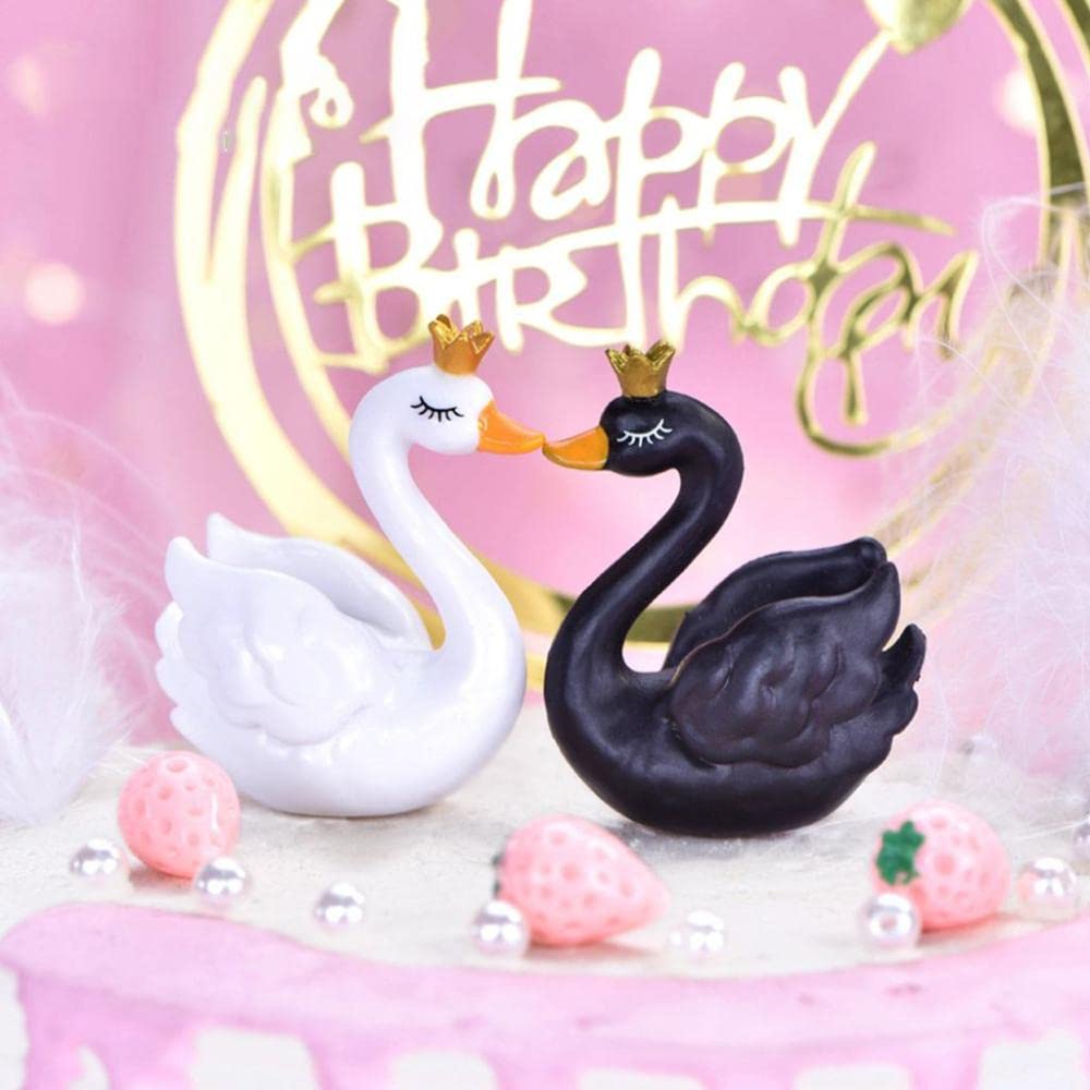 REBABA Mini Crown Swan Figurines, Miniature Fairy Garden Ornaments for Home Decor Micro Landscape Crafts Wedding Gifts Bonsai Decor(White)