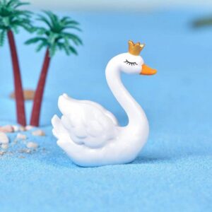 REBABA Mini Crown Swan Figurines, Miniature Fairy Garden Ornaments for Home Decor Micro Landscape Crafts Wedding Gifts Bonsai Decor(White)
