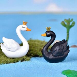 REBABA Mini Crown Swan Figurines, Miniature Fairy Garden Ornaments for Home Decor Micro Landscape Crafts Wedding Gifts Bonsai Decor(White)