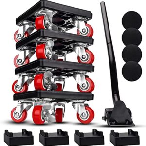 furniture dolly, 1300 lbs load capacity furniture mover with wheels and brake, 360° rotation wheels furniture lifter set for moving heavy furniture, refrigerator, cabinet, sofa