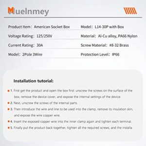 Muelnmey 30Amp Power Inlet Box,NEMA L14-30P 125/250Volt 7500W Inlet Generator Plug Outdoor dustproof and Weatherproof For Electric Vehicles, generators, Welding Machines, etc.ETL Listed