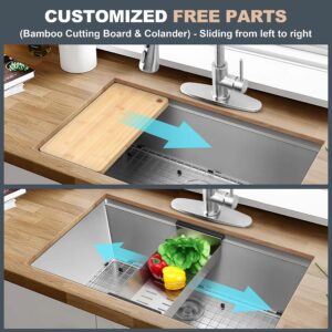 Herogo Kitchen Sink, 33x19 Inch Large Farmhouse Undermount Kitchen Sink, Stainless Steel R10 Corner Workstation Single Bowl 10 Inch Deep Kitchen Sinks with Accessories