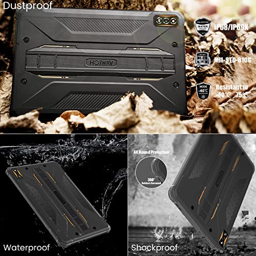 HOTWAV R5 Rugged Tablet 10.1 Inch, 15600mAh Battery Tablet 4GB + 64GB (1TB Expandable) Octa-Core, 16MP+16MP Camera Outdoor Tablet Android 12 Ip68 Waterproof Dual SIM 4G LTE/5G WiFi/Face ID/GPS/OTG
