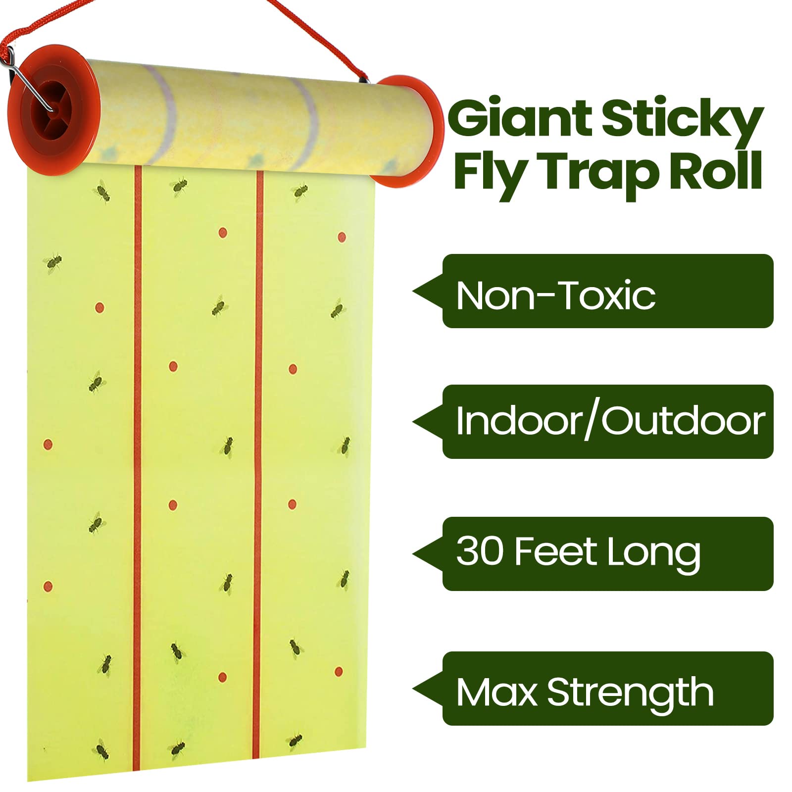 10 Rolls Giant Sticky Fly Traps 30 Feet Fly Strips for Indoor Outdoor Hanging Fly Tapes Non Toxic Fly Ribbon Fruit Fly Gnat Trap Killer for Bug Insect Pest Mosquito Plants House Kitchen Horse Stable