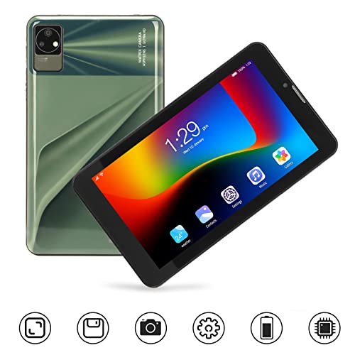 Naroote 7 Inch Call Tablet, Double AntiBlue Light 1960x1080 HD 100-240V HD 10.0 Reading Tablet Green (US Plug)