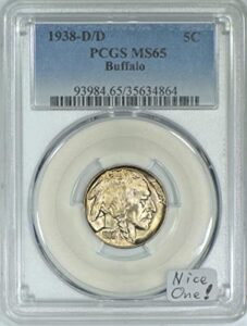 1938 d buffalo d/d nickel ms-65 pcgs