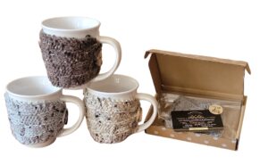 coffee tea mug cozy gift box with 3 units, knitted mug cover, coffee mug sleeve, mug accesory