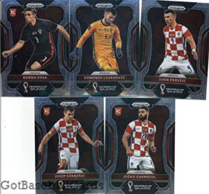 2022 panini prizm world cup qatar croatia team set of 11 cards: borna sosa(#55), dominik livakovic(#56), ivan perisic(#57), josip stanisic(#58), josko gvardiol(#59), lovro majer(#60), luka modric(#61), luka sucic(#62), marcelo brozovic(#63), mario pasalic