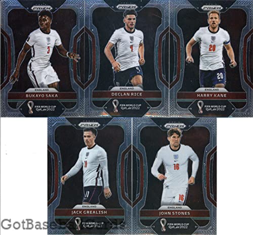 2022 Panini Prizm World Cup Qatar England Team Set of 11 Cards: Bukayo Saka(#84), Declan Rice(#85), Harry Kane(#86), Jack Grealish(#87), John Stones(#88), Jordan Pickford(#89), Jude Bellingham(#90), Kyle Walker(#91), Mason Mount(#92), Phil Foden(#93), Rah