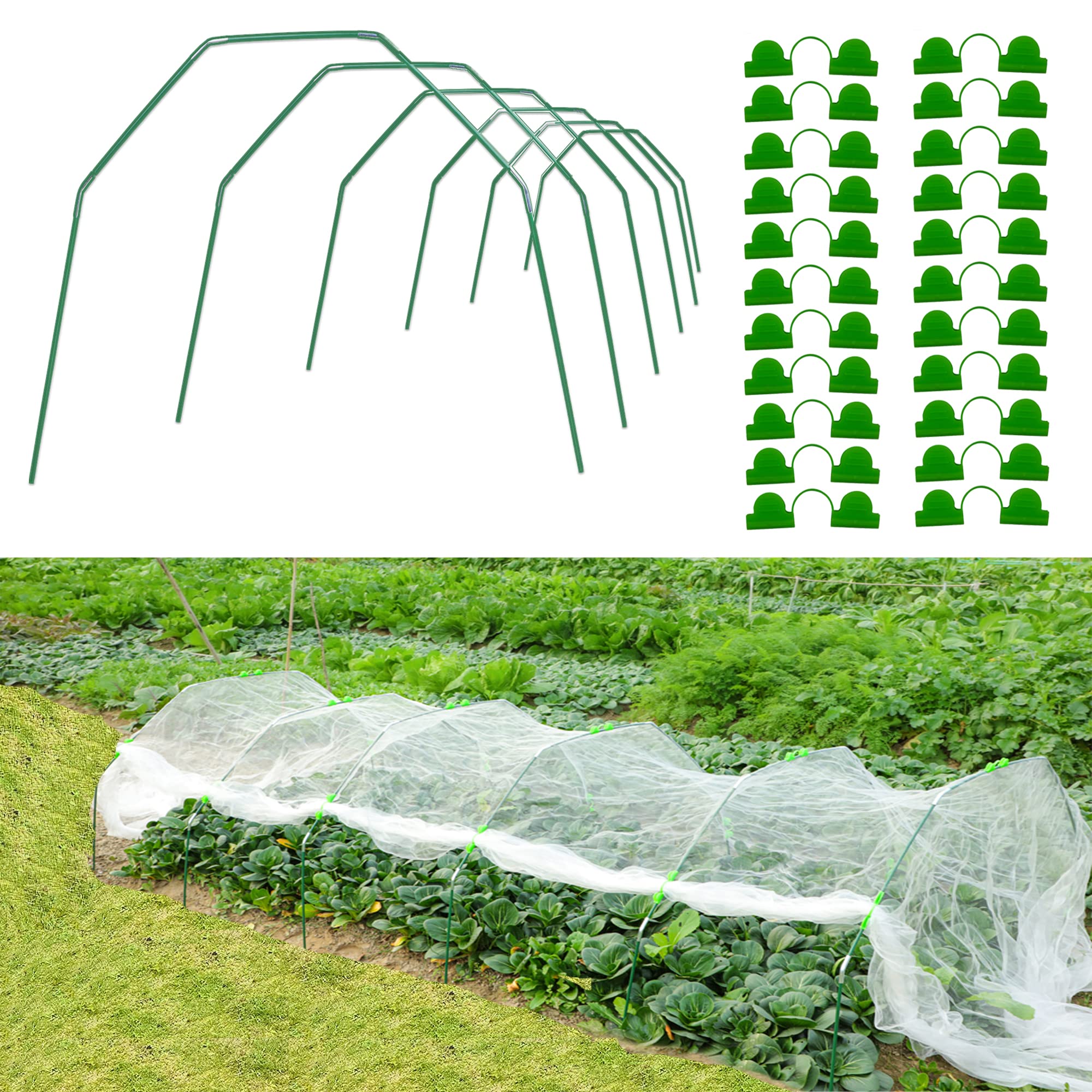 30pcs Greenhouse Frame Kit Fits 3/4/5ft Or Wider Garden Hoops Raised Bed Row Cover Netting DIY Fiberglass Support Stakes Up to 6 Sets of 7ft Long for Plant Vegetable Winter Frost Protection WingShop