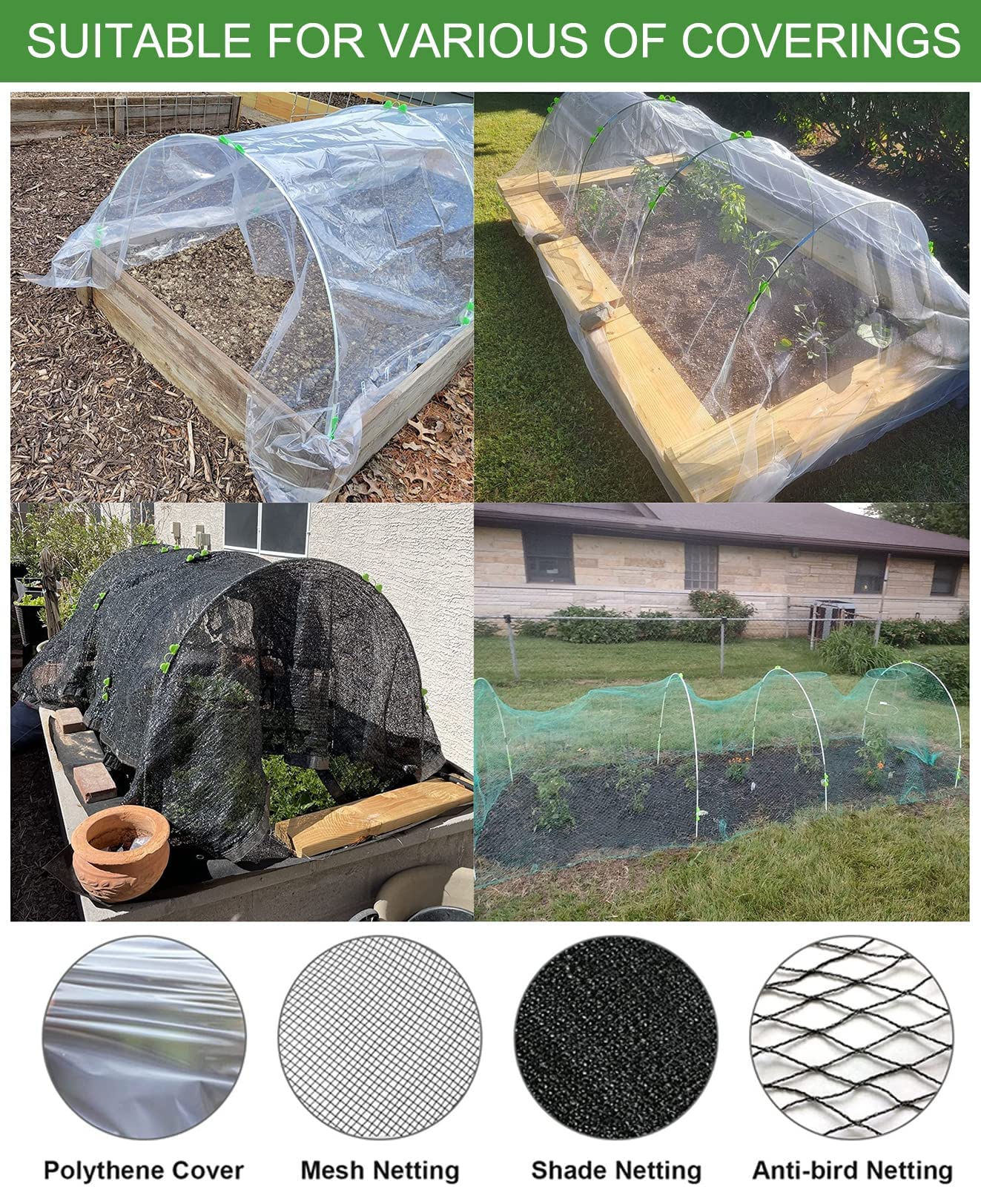 30pcs Greenhouse Frame Kit Fits 3/4/5ft Or Wider Garden Hoops Raised Bed Row Cover Netting DIY Fiberglass Support Stakes Up to 6 Sets of 7ft Long for Plant Vegetable Winter Frost Protection WingShop