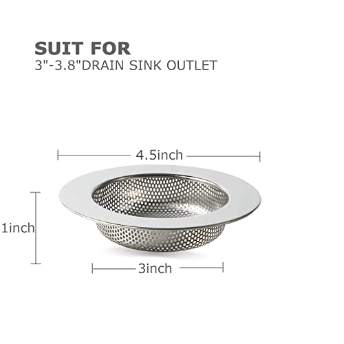 2 Pcs Kitchen Sink Strainer, Stainless Steel Large Wide Rim 4.5 Inch Diameter Sink Drain Strainer, Metal Fine Mesh Kitchen Sink Stopper, Anti Clogging Perfect for Kitchen Sinks Drains Thicken Edge