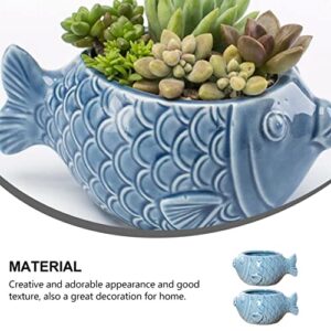 Yardwe Lovely Succulent Statue Sky Office Holder Desktop Planting Hole Home with Garden Bonsai Plants Ceramic Pots Pen Container Mini Cute Fish Flowerpot Table Indoor Herb for Shape