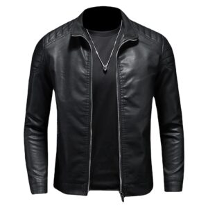 maiyifu-gj mens faux leather motorcycle jacket lightweight slim fit stand collar pu coat vintage zip up casual biker jackets (black,xx-large)