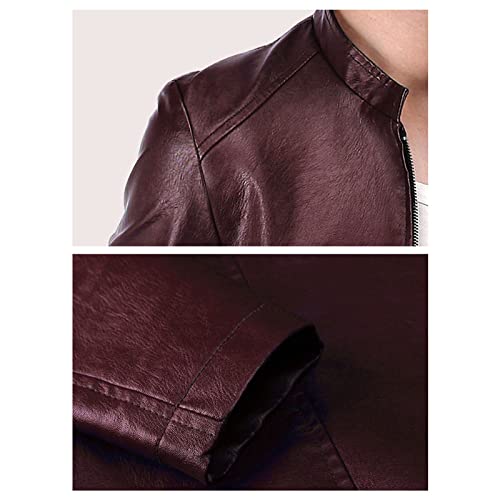 Maiyifu-GJ Men Casual Faux Leather Biker Jacket Stylish Stand Collar Bomber Jackets PU Leather Lightweight Motorcycle Coats (Red Wine,Large)