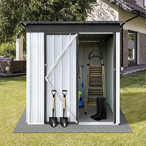 Lestar Outdoor Storage Shed, Garden Sheds, Storage House Galvanized Metal Shed with Shutter Vents for Backyard Patio Lawn (5 x 3 FT/White+Grey)