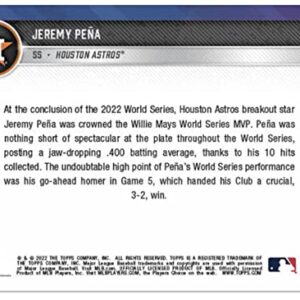 2022 Topps Now Jeremy Peña #1161- Rookie named Willie Mays MLB World Series MVP- RC Baseball Trading Card- Houston Astros. Shipped in Protective Screwdown Holder.