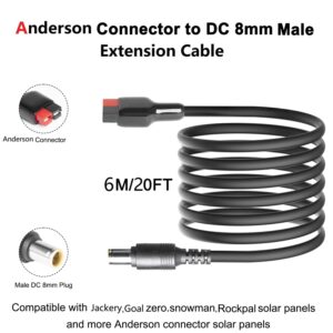 MJPOWER 20FT Jackery Solar Panel Extension Cable 14AWG Anderson Connector to DC 8mm Adapter,Connect Jackery SolarSaga 100W/100X Solar Panel to Explorer 1000/500/880/300/240/160 Portable Power Station