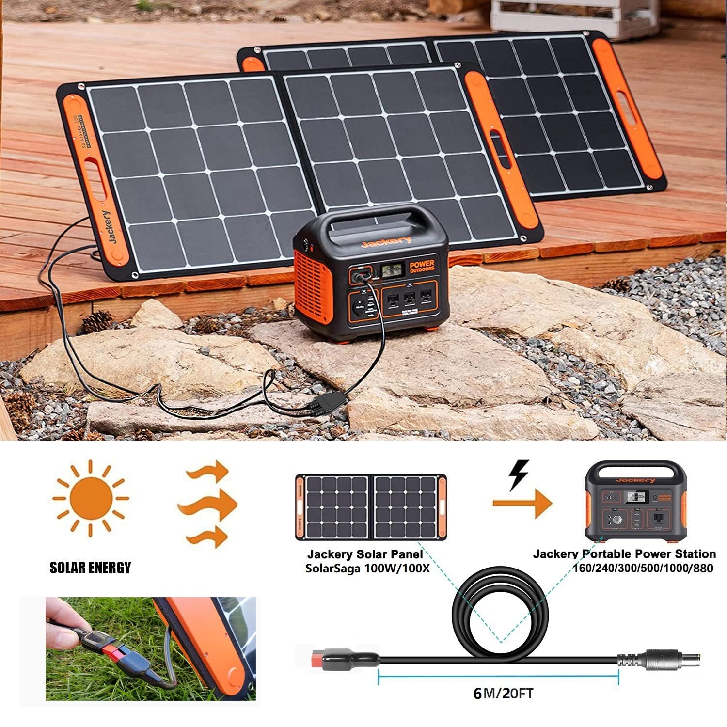 MJPOWER 20FT Jackery Solar Panel Extension Cable 14AWG Anderson Connector to DC 8mm Adapter,Connect Jackery SolarSaga 100W/100X Solar Panel to Explorer 1000/500/880/300/240/160 Portable Power Station