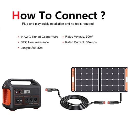 MJPOWER Anderson Cable Jackery Extension Cable 20FT 14AWG Anderson Connector to Anderson Plug Connect Jackery SolarSaga 100W/100X Solar Panel to Jackery Explorer 1000 Portable Power Station Or More