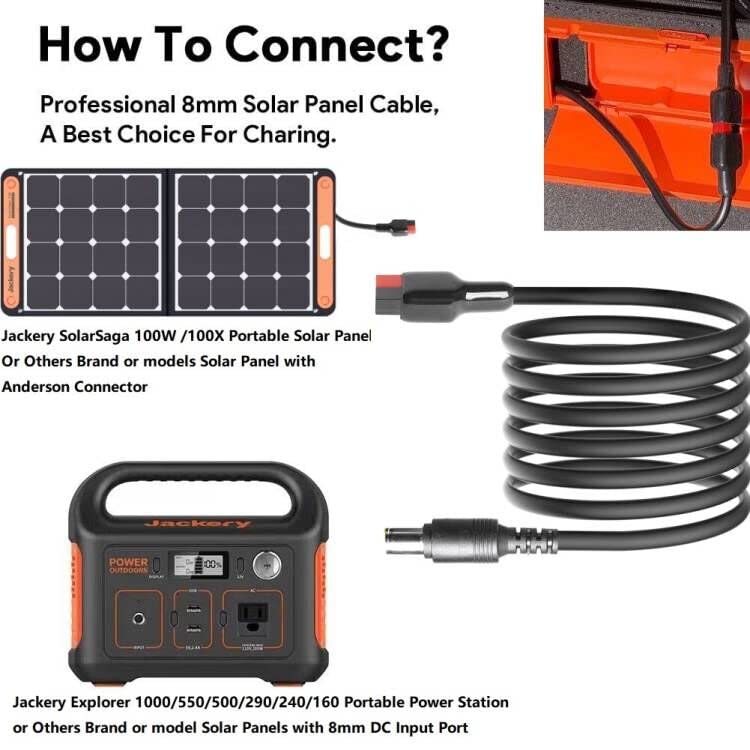 10Ft Jackery Extension Cable 14AWG Anderson Connector Solar Panel to DC 8mm Extension Cord,Connect Jackery SolarSaga 100W/100X Solar Panel to Explorer 1000/500/550/300/240/160 Portable Power Station