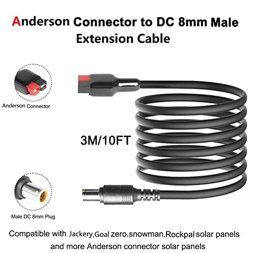 10Ft Jackery Extension Cable 14AWG Anderson Connector Solar Panel to DC 8mm Extension Cord,Connect Jackery SolarSaga 100W/100X Solar Panel to Explorer 1000/500/550/300/240/160 Portable Power Station