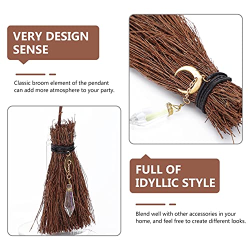 NOLITOY 5 Pcs Broom Pendant Halloween Party Decor Mini Straw Broom Broomstick Ornament Crystal Broom Ornament Witches Accessories Mini Branch Broom Dollhouse Broom Iron Cake Craft Supplies