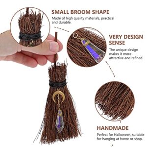 NOLITOY 5 Pcs Broom Pendant Halloween Party Decor Mini Straw Broom Broomstick Ornament Crystal Broom Ornament Witches Accessories Mini Branch Broom Dollhouse Broom Iron Cake Craft Supplies