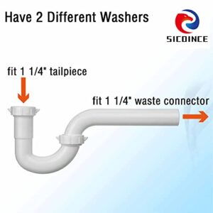 sicoince 1 1/4 P Trap Bathroom Sink Drain Kit Fit 1 1/4 Tailpiece, White Plastic Tubular with Blue TPE Reducer Washer Plastic Bag Packed