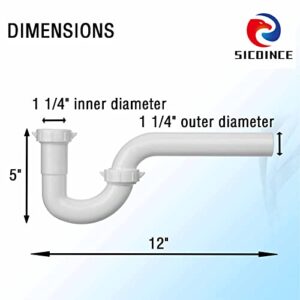 sicoince 1 1/4 P Trap Bathroom Sink Drain Kit Fit 1 1/4 Tailpiece, White Plastic Tubular with Blue TPE Reducer Washer Plastic Bag Packed