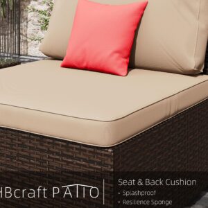 LHBcraft 7 Piece Patio Furniture Set, Outdoor Furniture Patio Sectional Sofa, All Weather PE Rattan Outdoor Sectional with Beige Cushion and Glass Table, Clips.