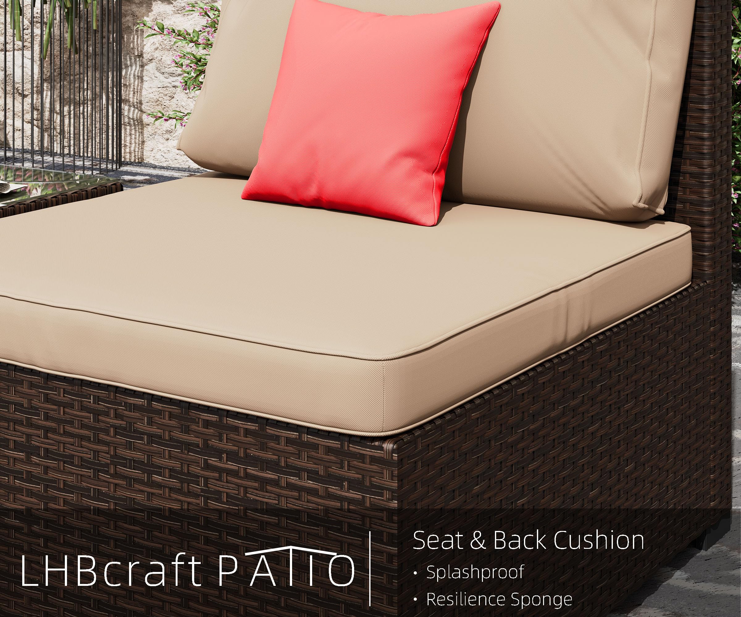 LHBcraft 7 Piece Patio Furniture Set, Outdoor Furniture Patio Sectional Sofa, All Weather PE Rattan Outdoor Sectional with Beige Cushion and Glass Table, Clips.