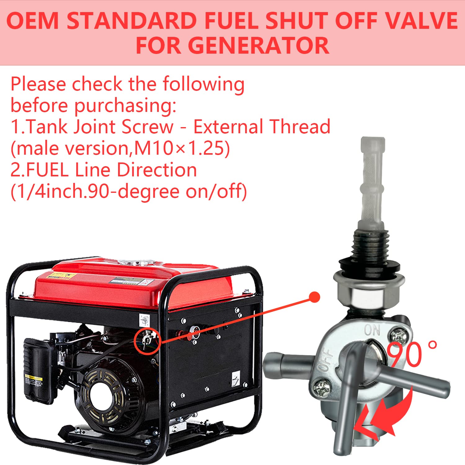 SOFO Petcock Fuel ShutOff Valve - For Gas Shut Off Valve, for Generac 28-1783-V & Petcock Fuel Shutoff Valve, M10X1.25mm for Tg3000 Generator Parts, Champion Generac, Gas Tank Shut