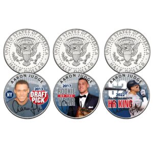 aaron judge officially licensed 62 home run king record jfk half dollar u.s. 3-coin set with panoramic display certificate of authenticity
