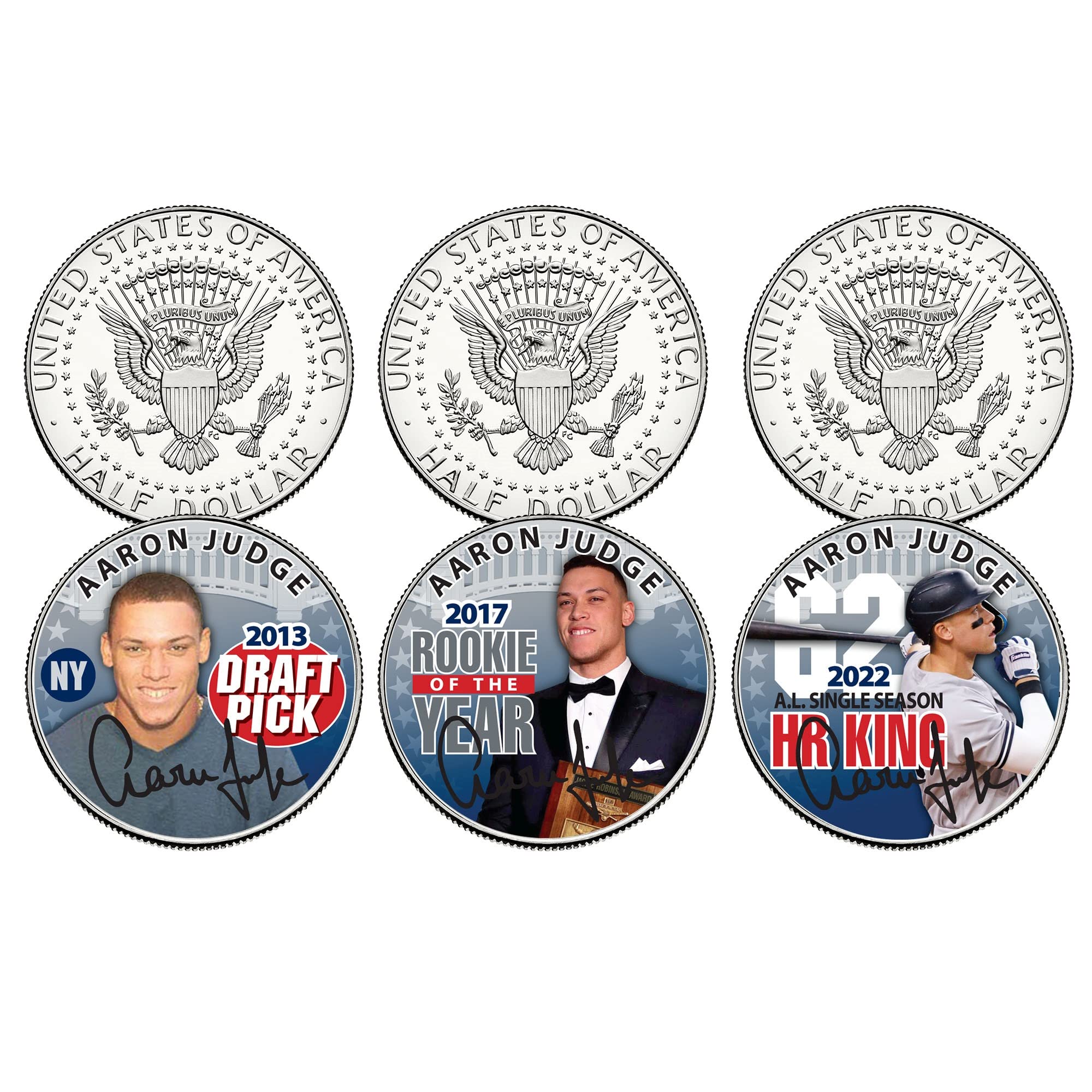 Aaron Judge Officially Licensed 62 Home Run King Record JFK Half Dollar U.S. 3-Coin Set with Panoramic Display Certificate of Authenticity