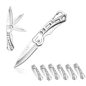 gerderk 6 pack folding pocket knife, pocket knife with chain, only 2.5 in. blade - edc knife for camping hiking fishing for men and women (silvery)