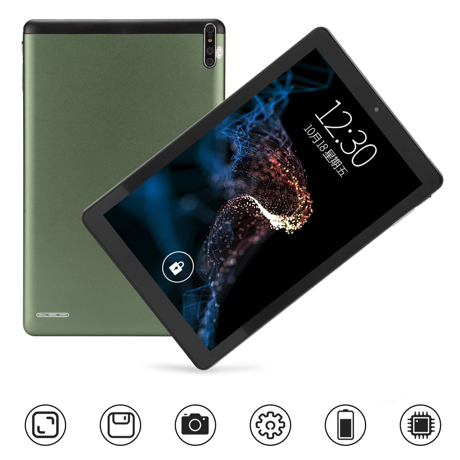 Kufoo HD Tablet, 10.1 Inch Green Tablet 8800mAh 6GB 128GB 2.4G 5G WiFi for 11.0 for Reading (US Plug)