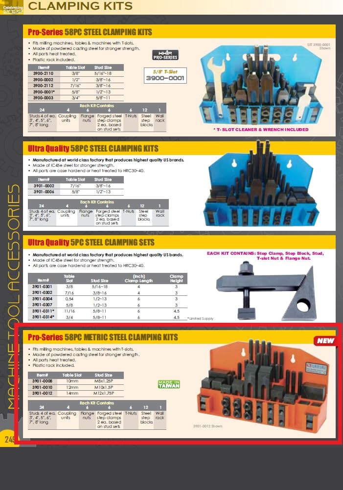 HHIP 3901-0010 Pro-Series 52 Piece Clamping Kit, 12 mm T-Slot with M10 X 1.5 Studs