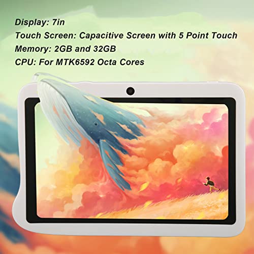 Kids Tablet, 2GB RAM 32GB ROM Dual Camera 5000mAh Battery Octa Core CPU HD Tablet US Plug 100‑240V for Study (US Plug)