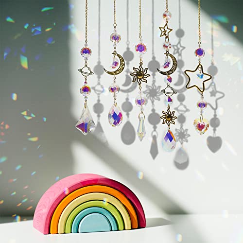 Gpurplebud Sun Catchers Indoor Window - 5 Pieces Hanging Crystal Suncatcher for Window Rainbow Prism Crystal Decorations for Home Wedding Car Party Patio Garden Decor (5 Model)