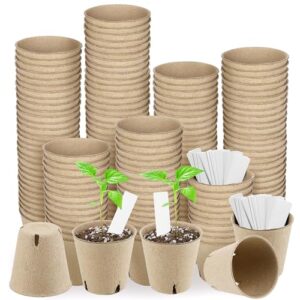 hahood 150 pieces peat pots seed starters 3.15 inch peat pots round biodegradable seed starting pots with 80 plant labels, planter nursery pots with drainage holes for vegetable seed