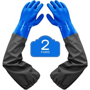 haiou 2 pairs chemical resistant gloves, long rubber gloves, long waterproof gloves and heavy duty waterproof gloves for chemical and acid work, 25 inches, large