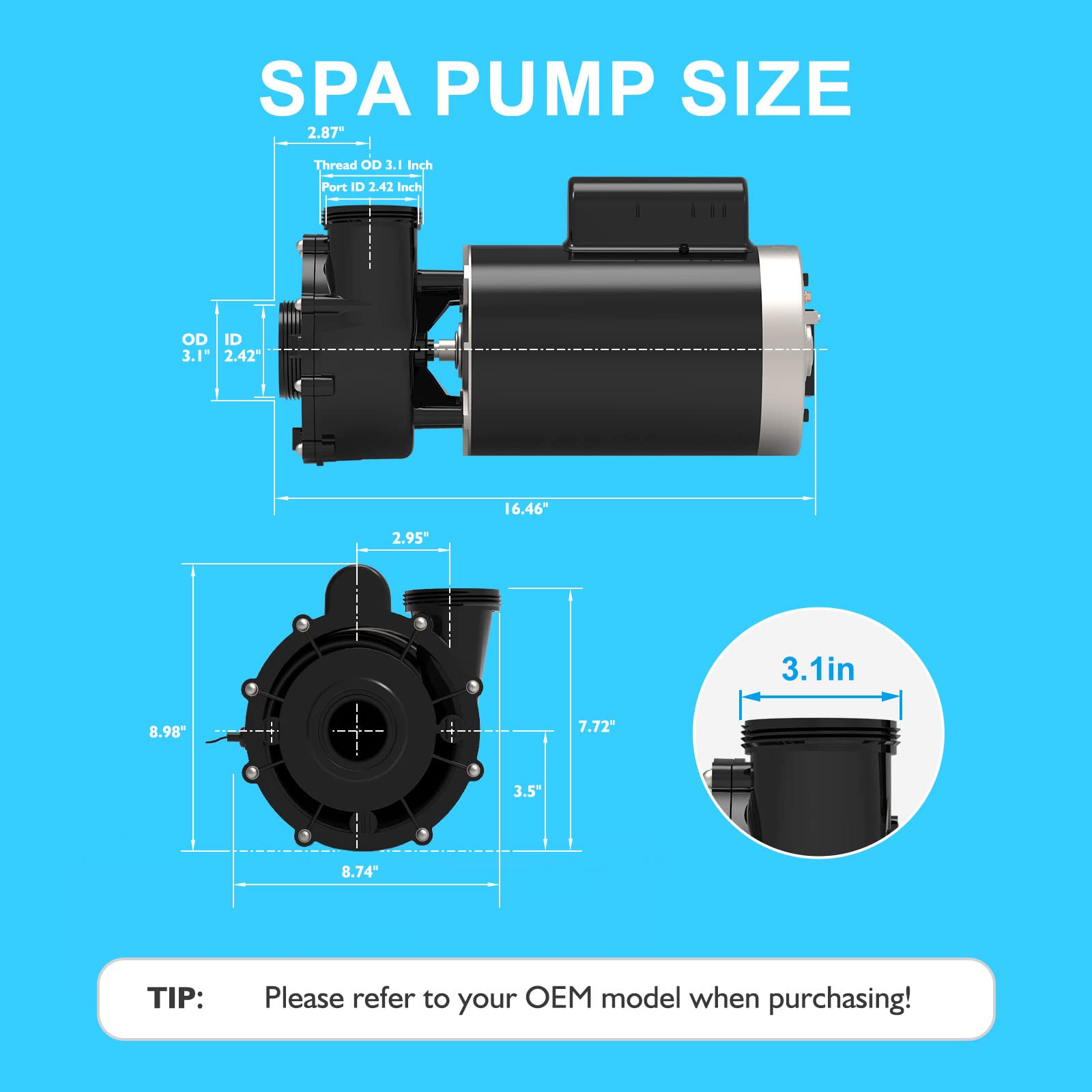 LINGXIAO WUA400-II SPA Pump, 4HP Hot Tub Pumps, 2 Speed LX SPA Pump Motor 220-240V, 2" Port, 56 Frame, No Base for Jacuzzi Pump - Mode: 56WUA400-II(NF)