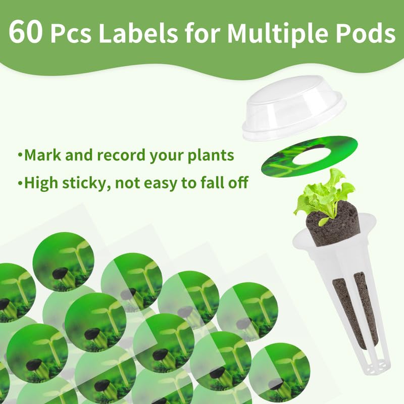 148pcs Hydroponic Pods Kit, Grow Anything Kit for Hydroponics Growing System, Hydroponics Supplies with 60 Grow Sponges, 2 A&B Solid Nutrient Plant Food with 2 Refills, 12 Baskets, 12 Domes, 60 Labels