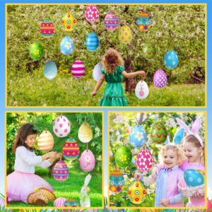 30 Pieces Easter Egg Outdoor Hanging Ornaments Outdoor Double Sided Lawn Decorations Easter Egg Yard Tree Porch Hanging Ornament Colorful Plastic Easter Egg for (Cute Style)